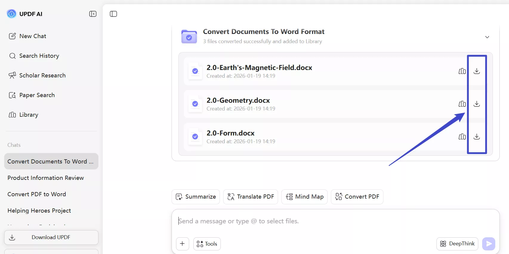 download all the converted files on updf ai online