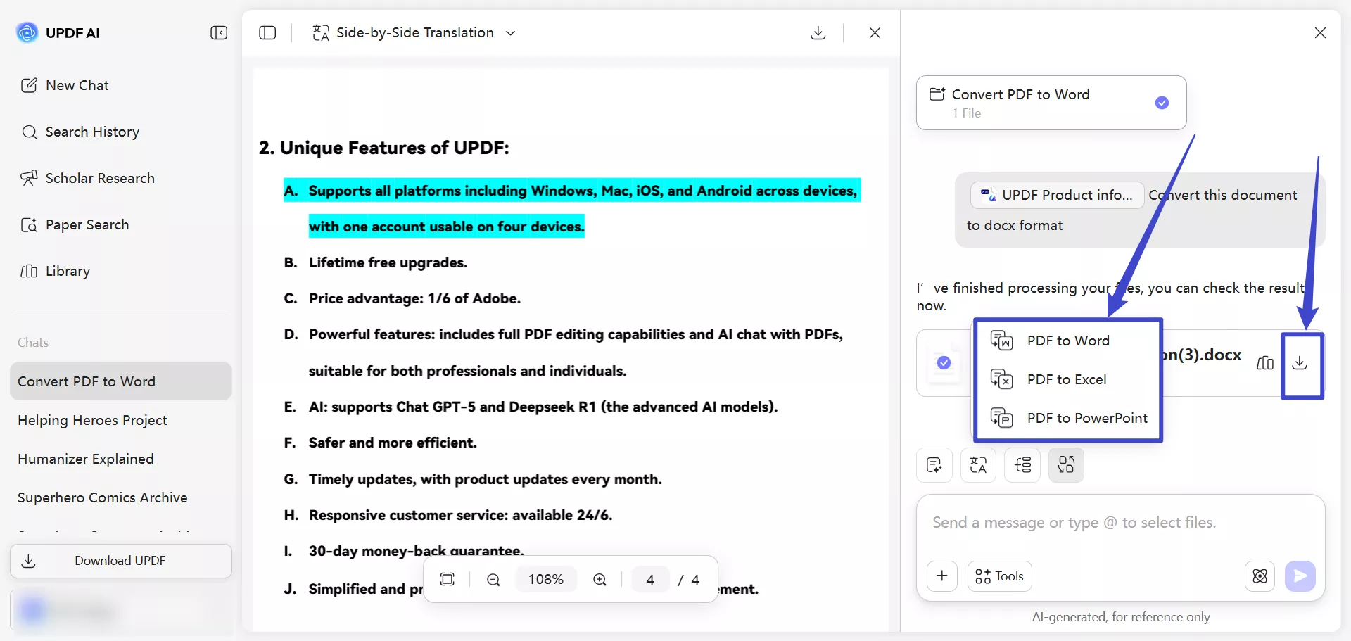 download the converted file or convert again