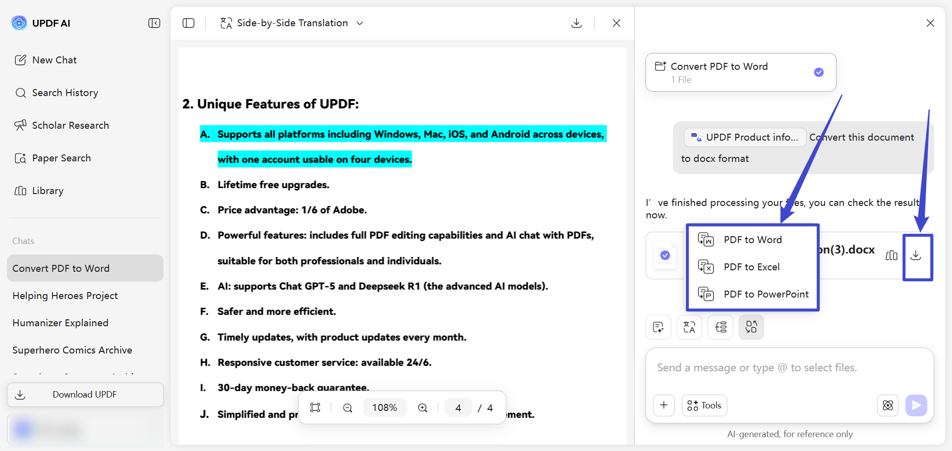 download the converted file or convert again