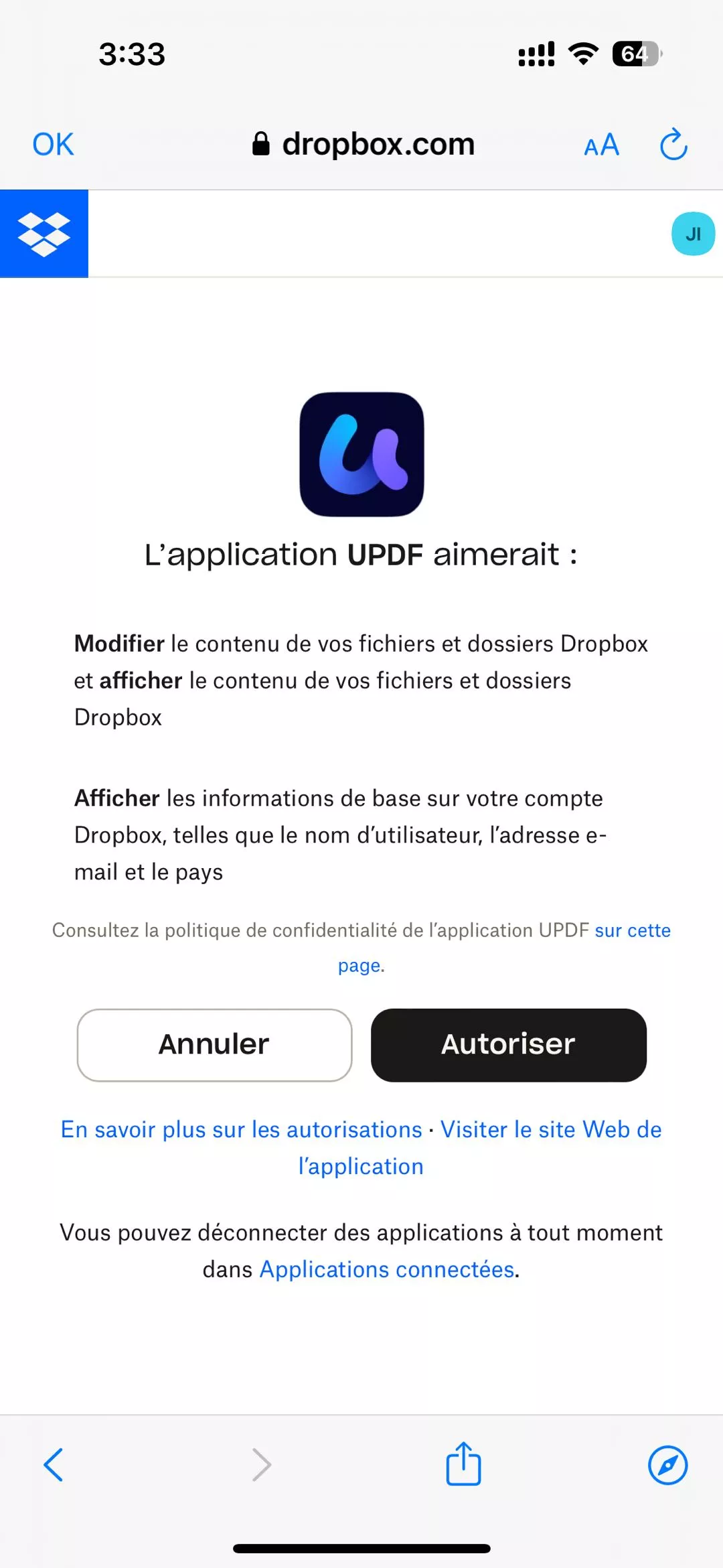 lien vers mon compte Dropbox