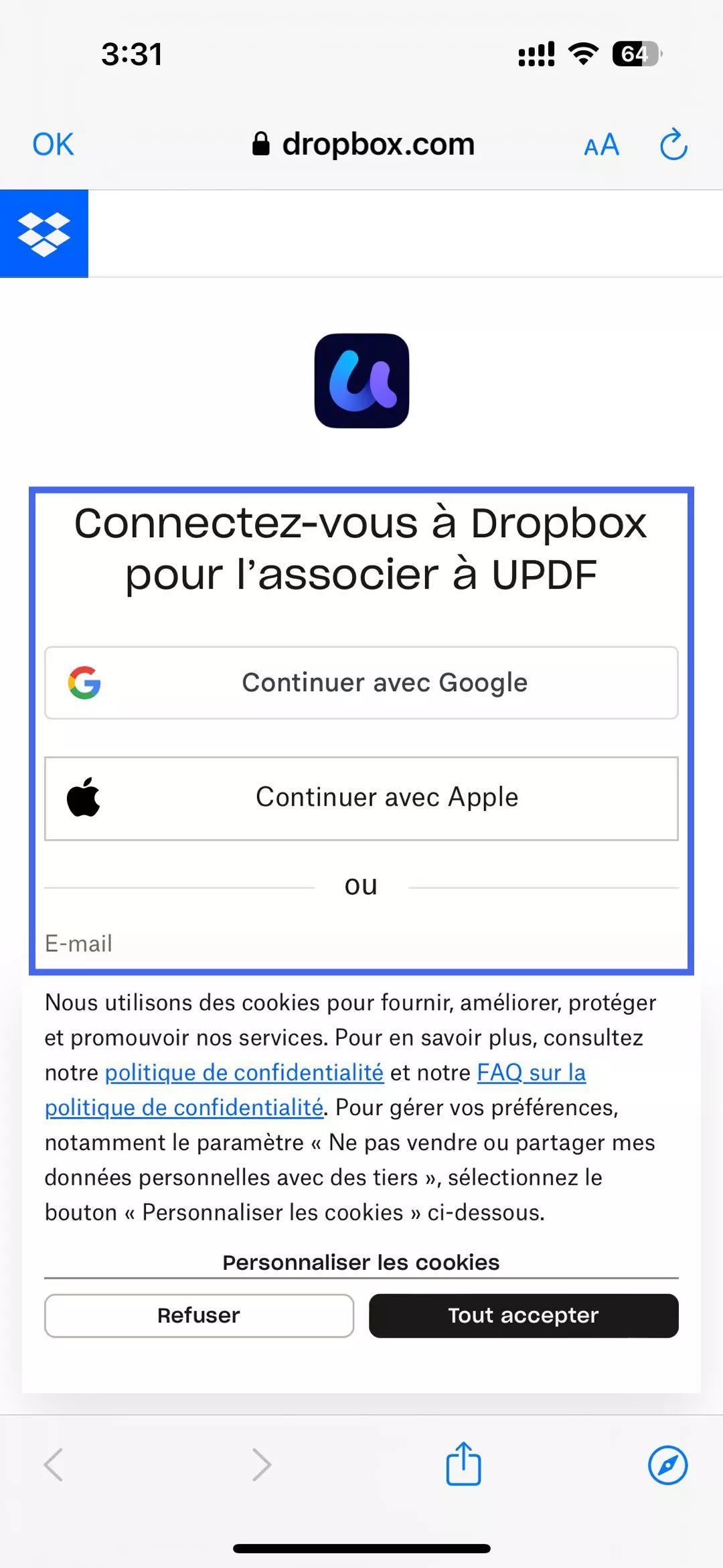 lien vers mon compte Dropbox