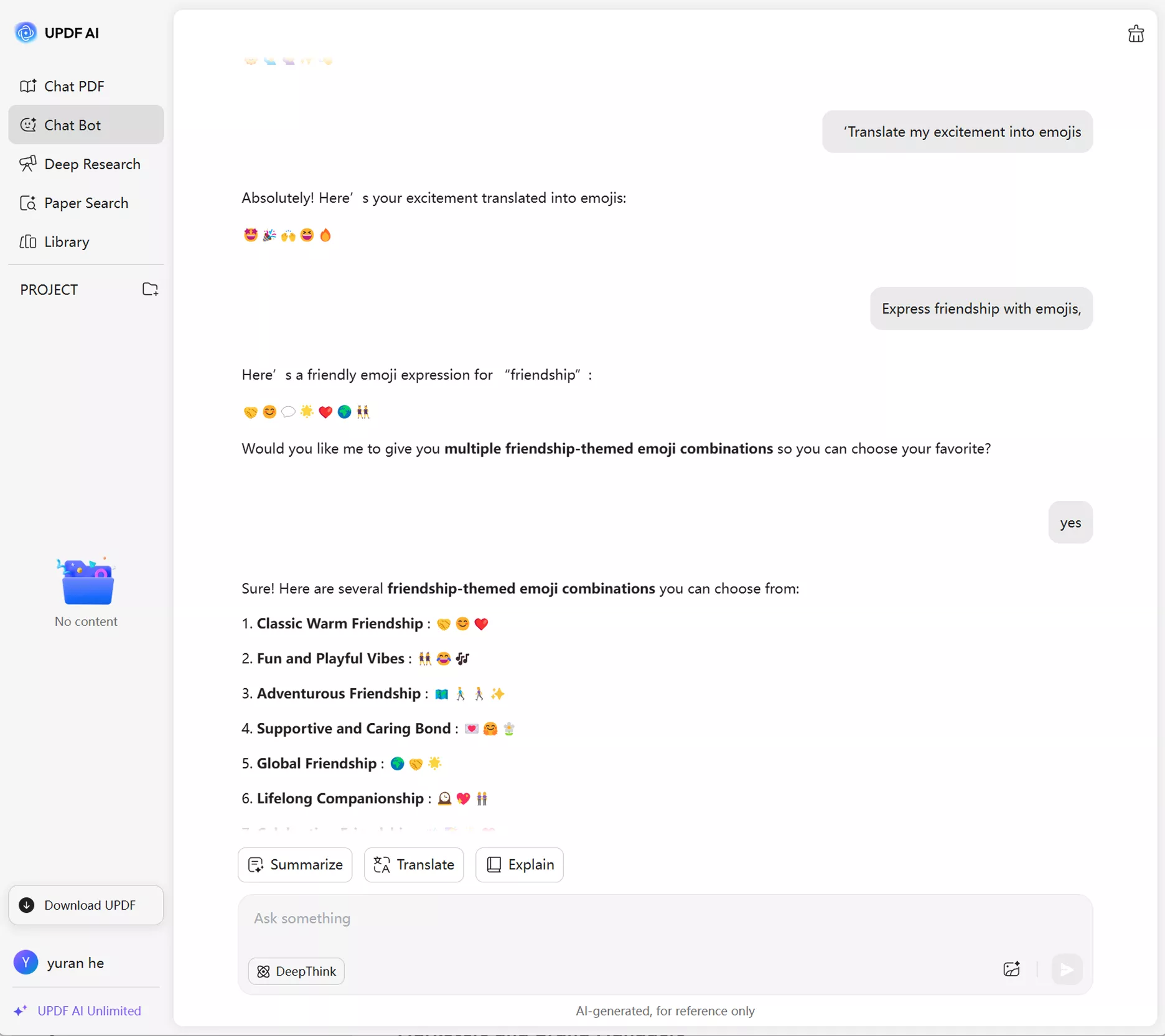 UPDF AI emoji translator