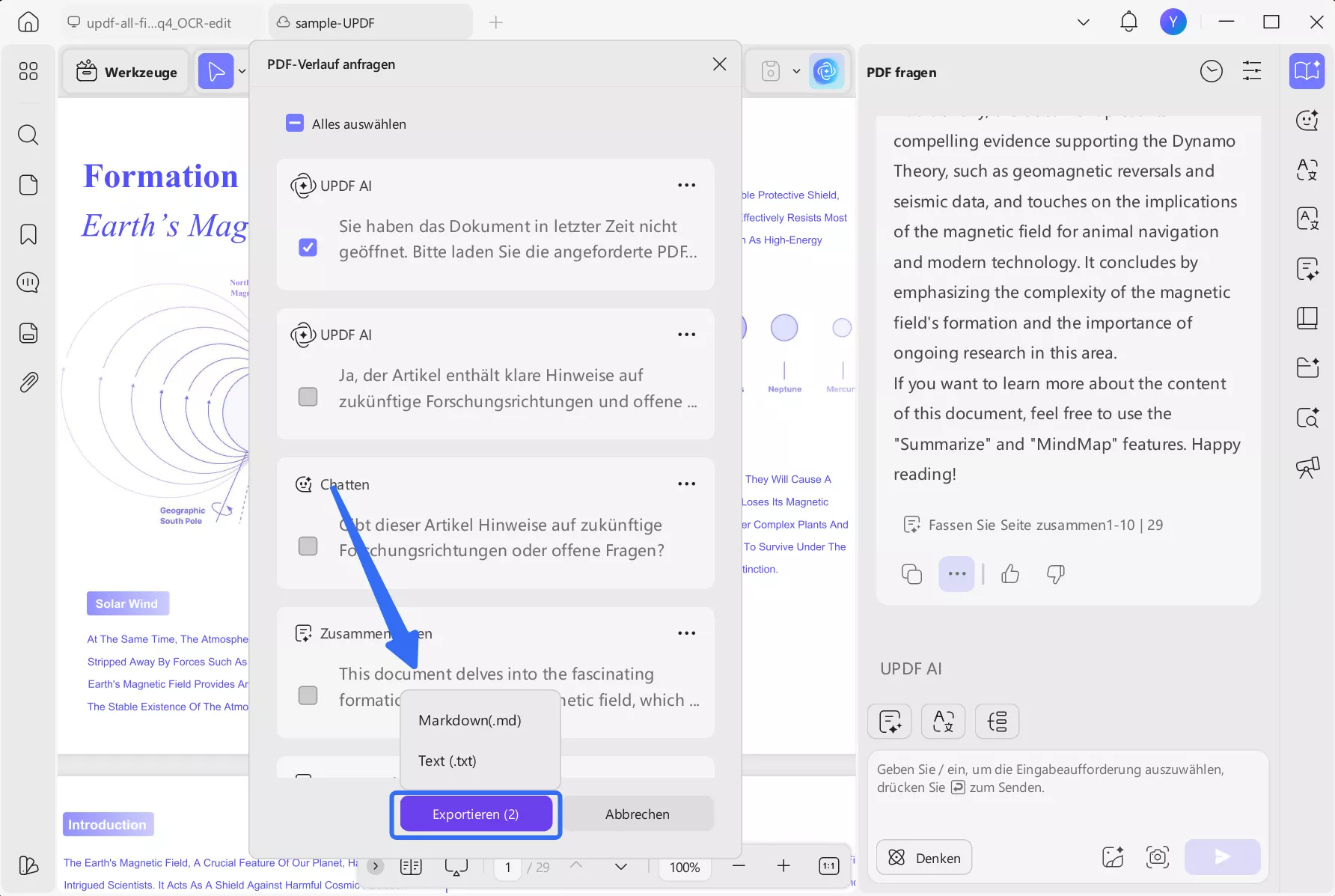 Exportieren im gewünschten Format updf ai windows