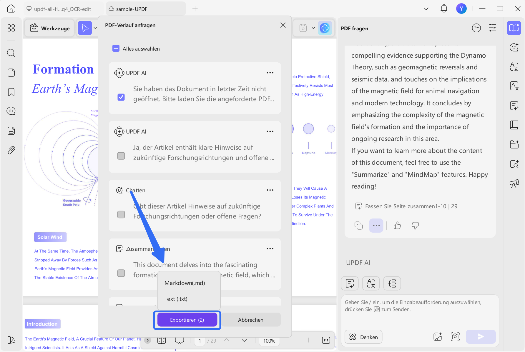 Exportieren im gewünschten Format updf ai windows