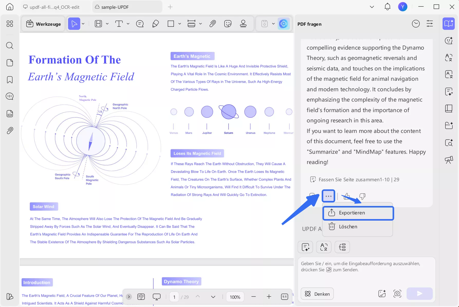 Wählen Sie die Exportoption
