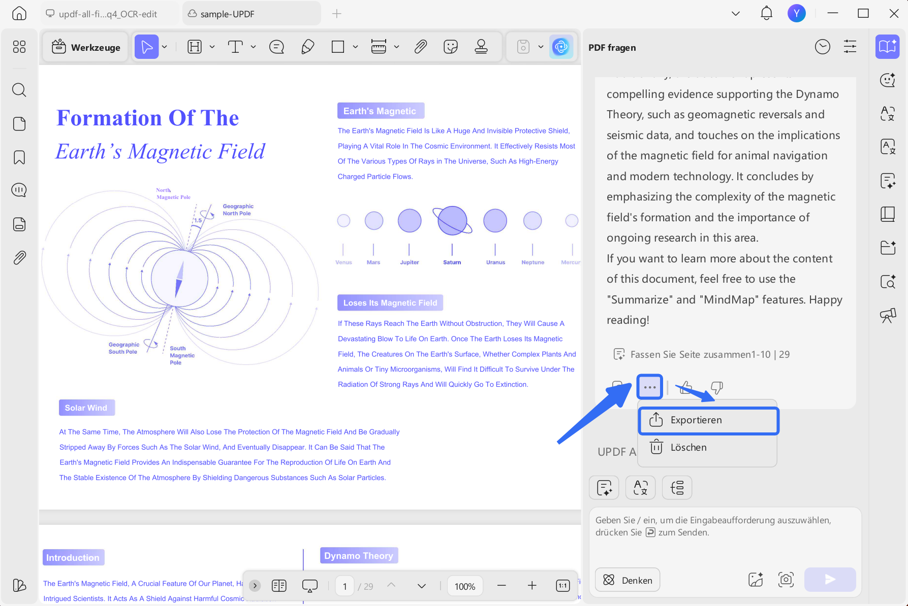 Wählen Sie die Exportoption