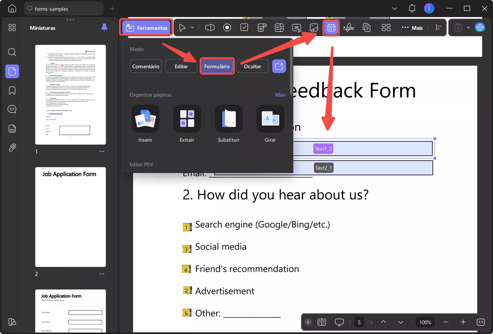Campo de data em formulário em ferramentas