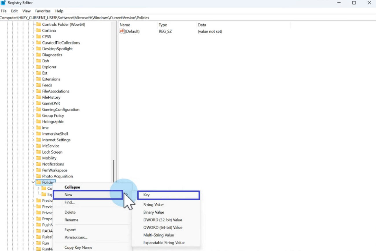 create new key in policies