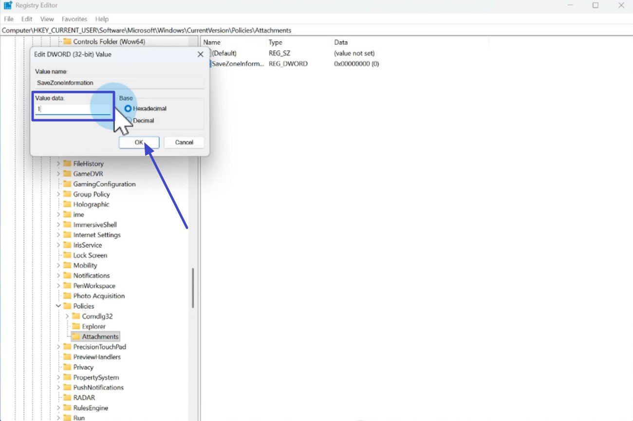 change value data press ok