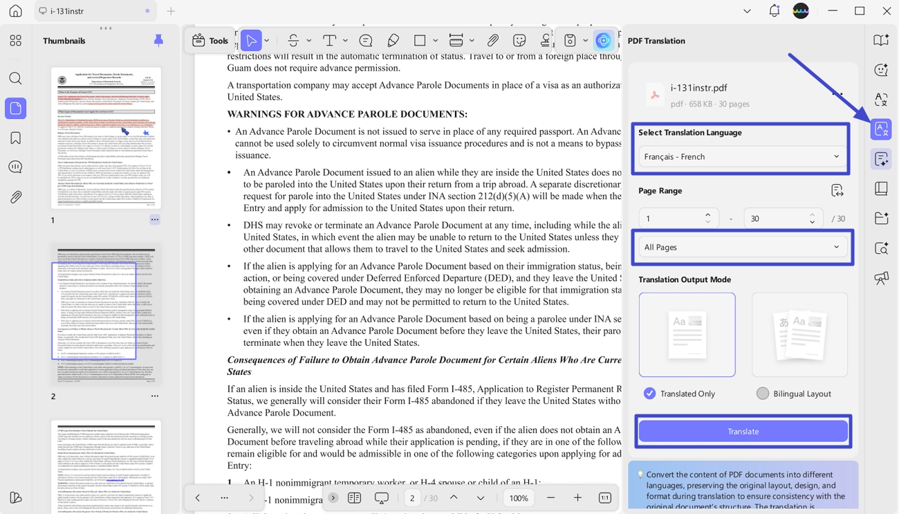 translate document into preferred language
