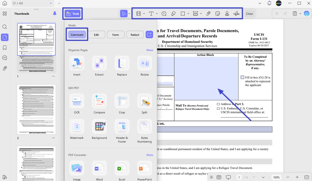 navigate to the comment annotate interface