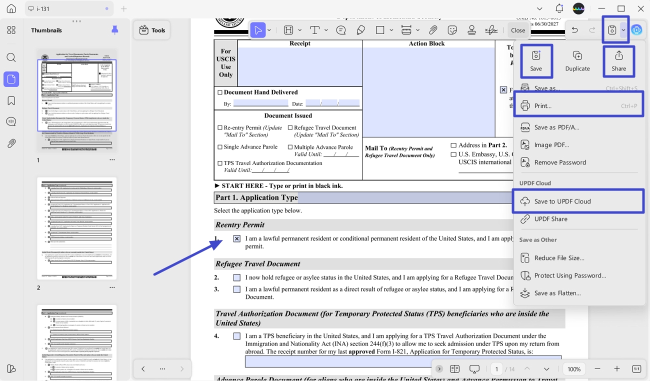 save filled out form i-131 pdf