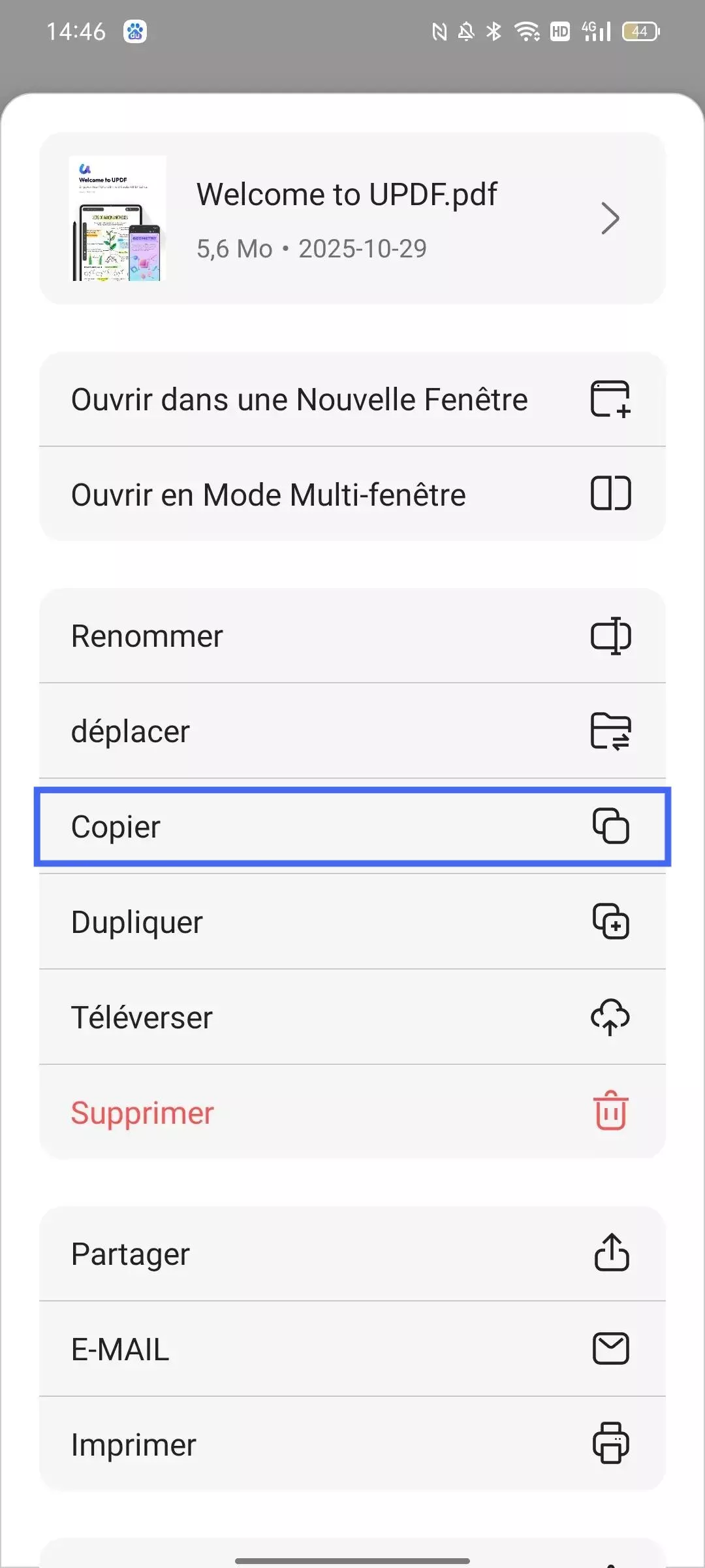 copier le PDF à d'autres endroits