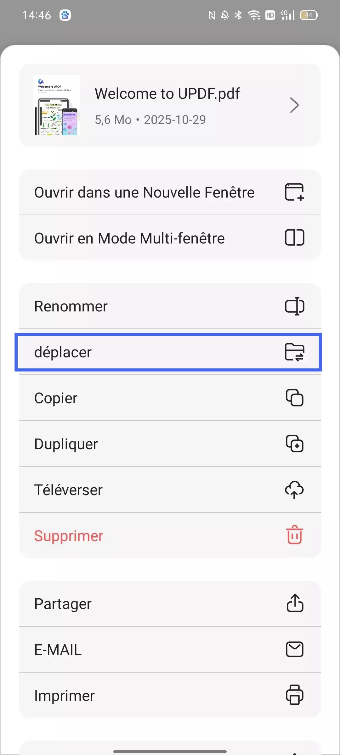 Déplacer le PDF