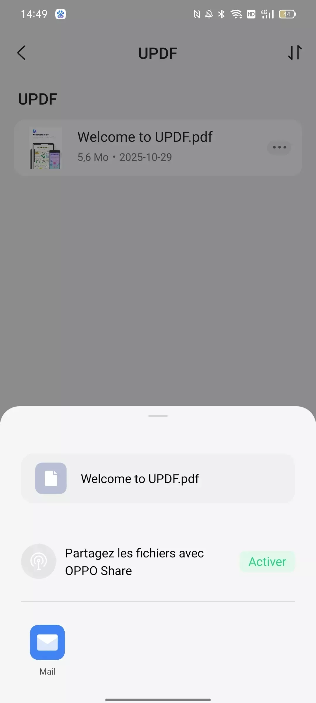 Envoyer le fichier PDF par e-mail au format .updf