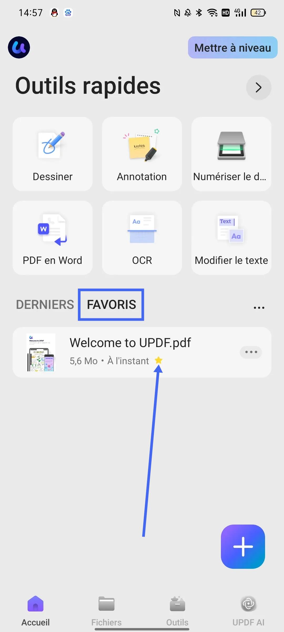 vedette dans updf android