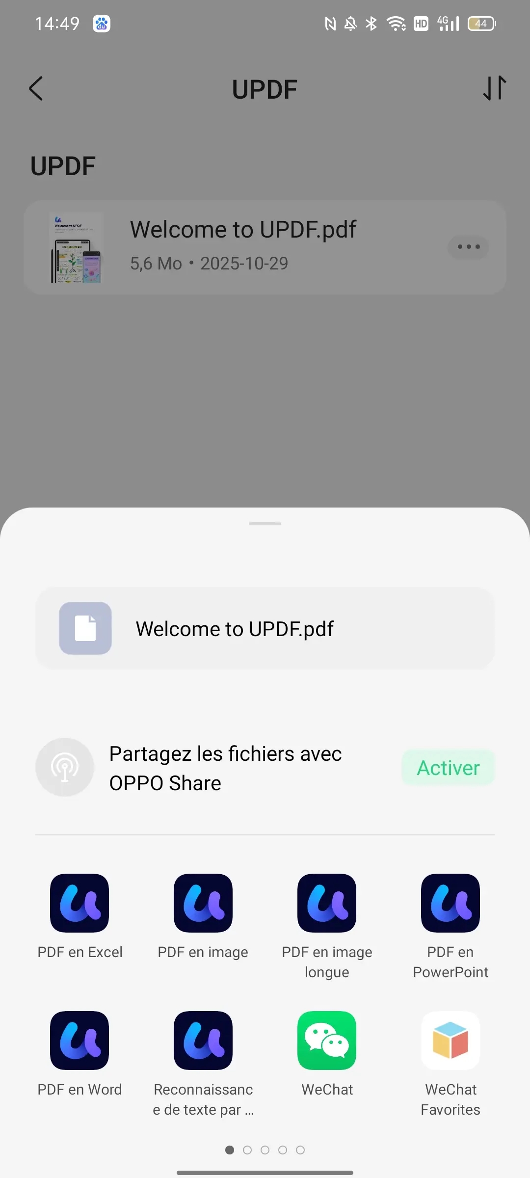 sélectionnez l'application à partager