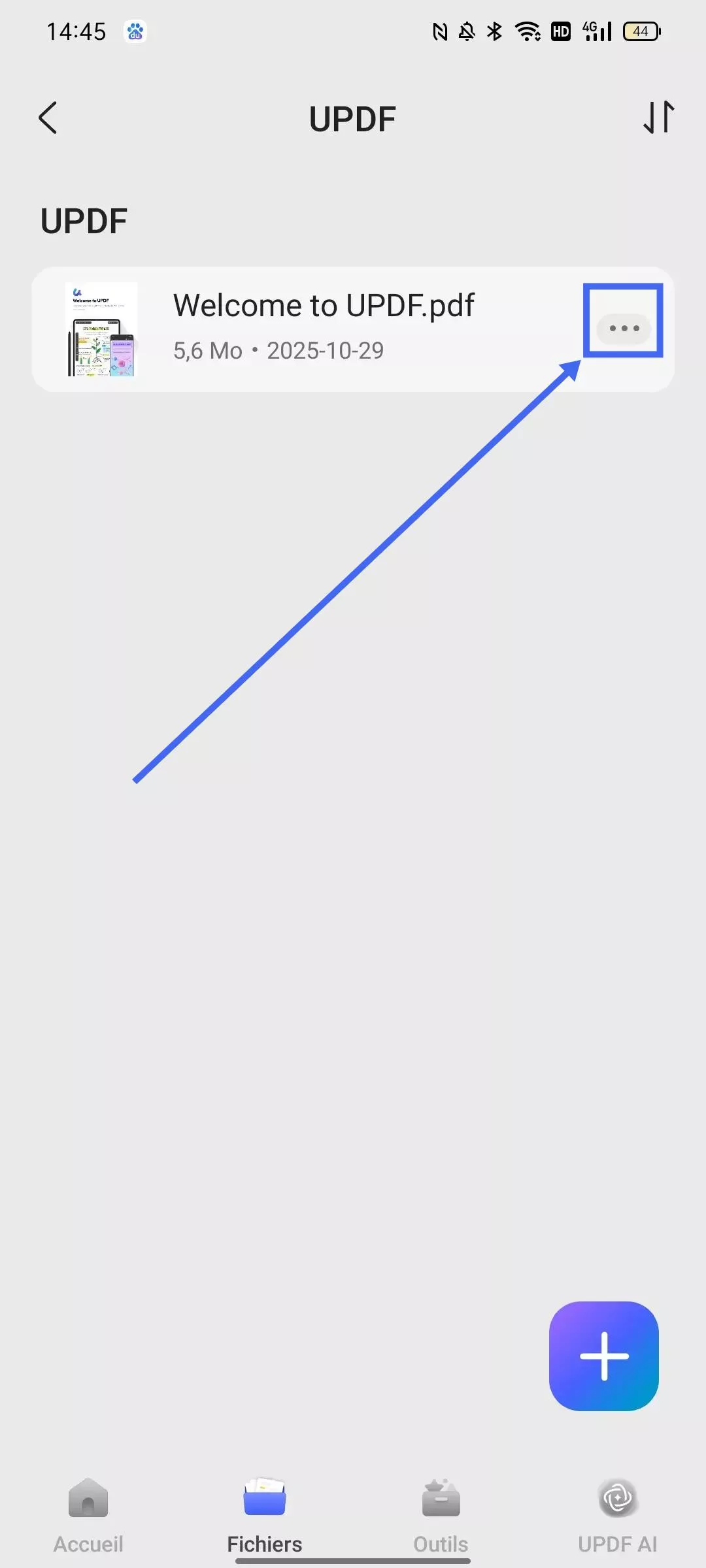 Appuyez longuement ou cliquez sur les trois points du PDF