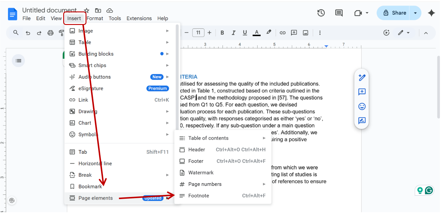 google docs build in footnotes feature