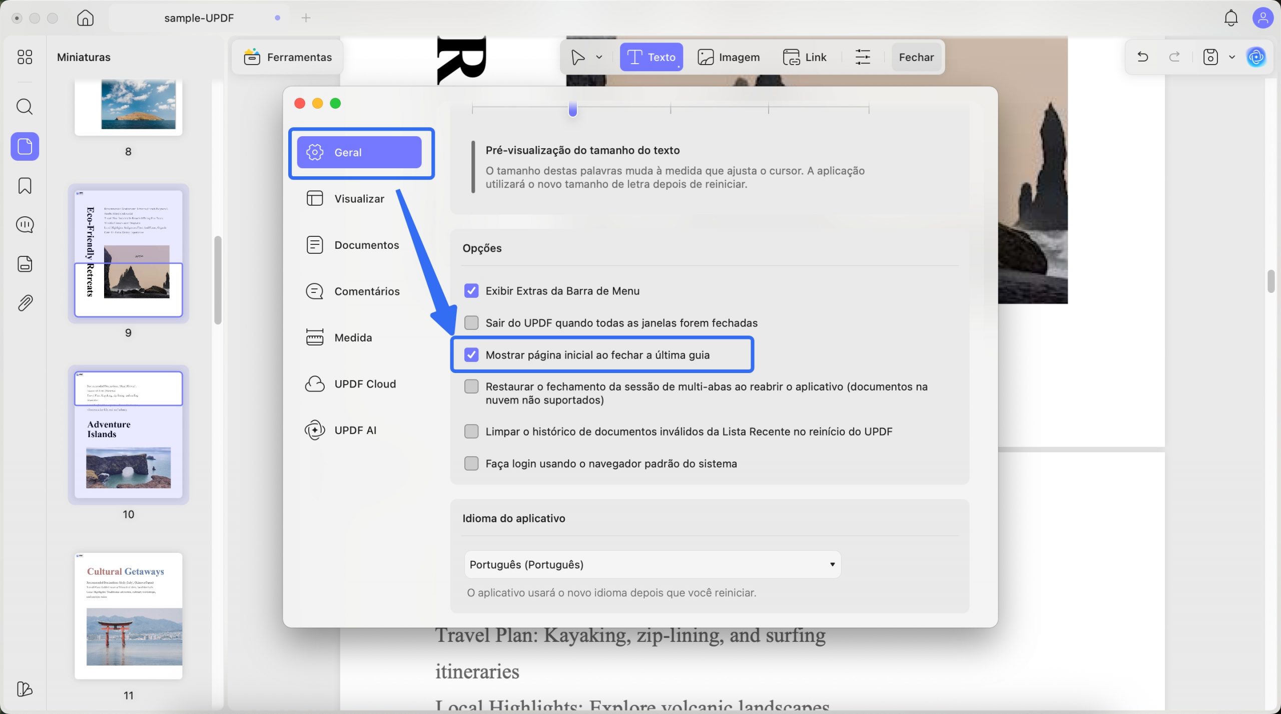 página inicial aparecer mac