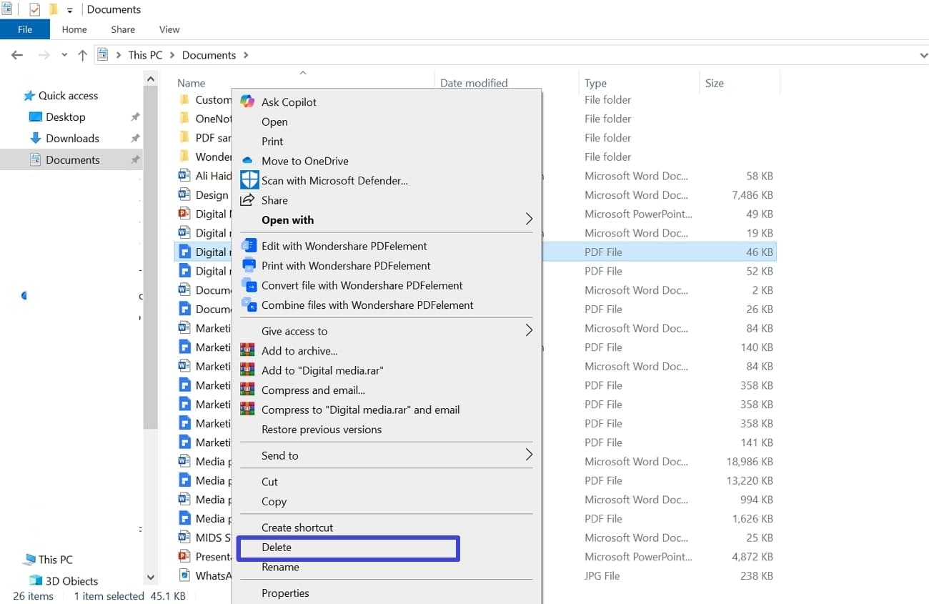 choose file click delete