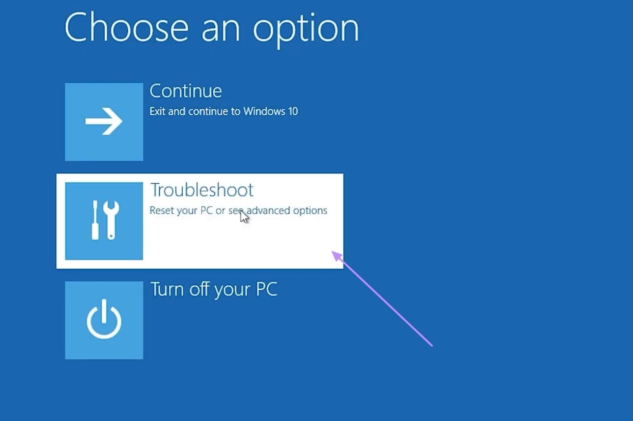 choose troubleshoot option