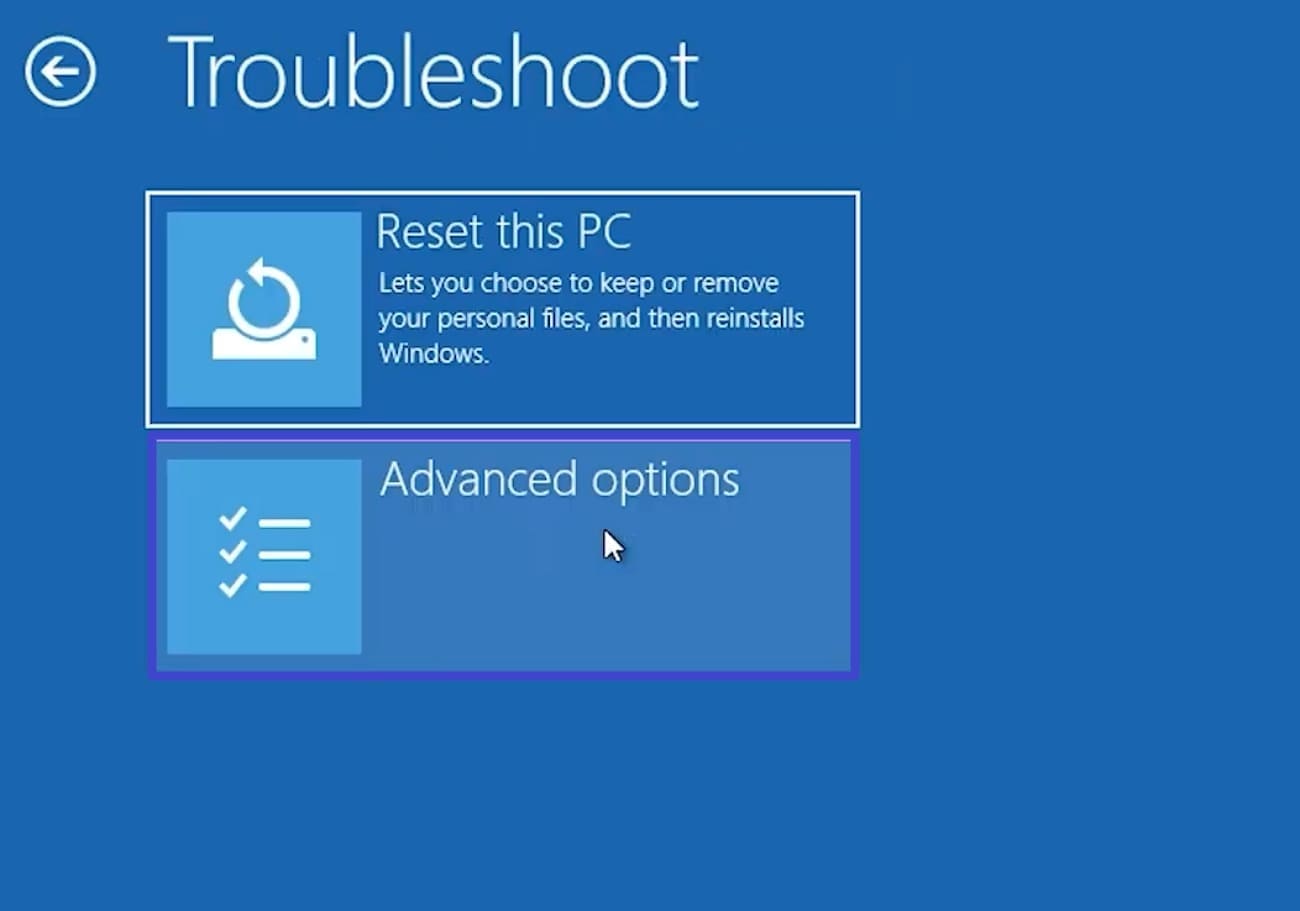 click on advanced options