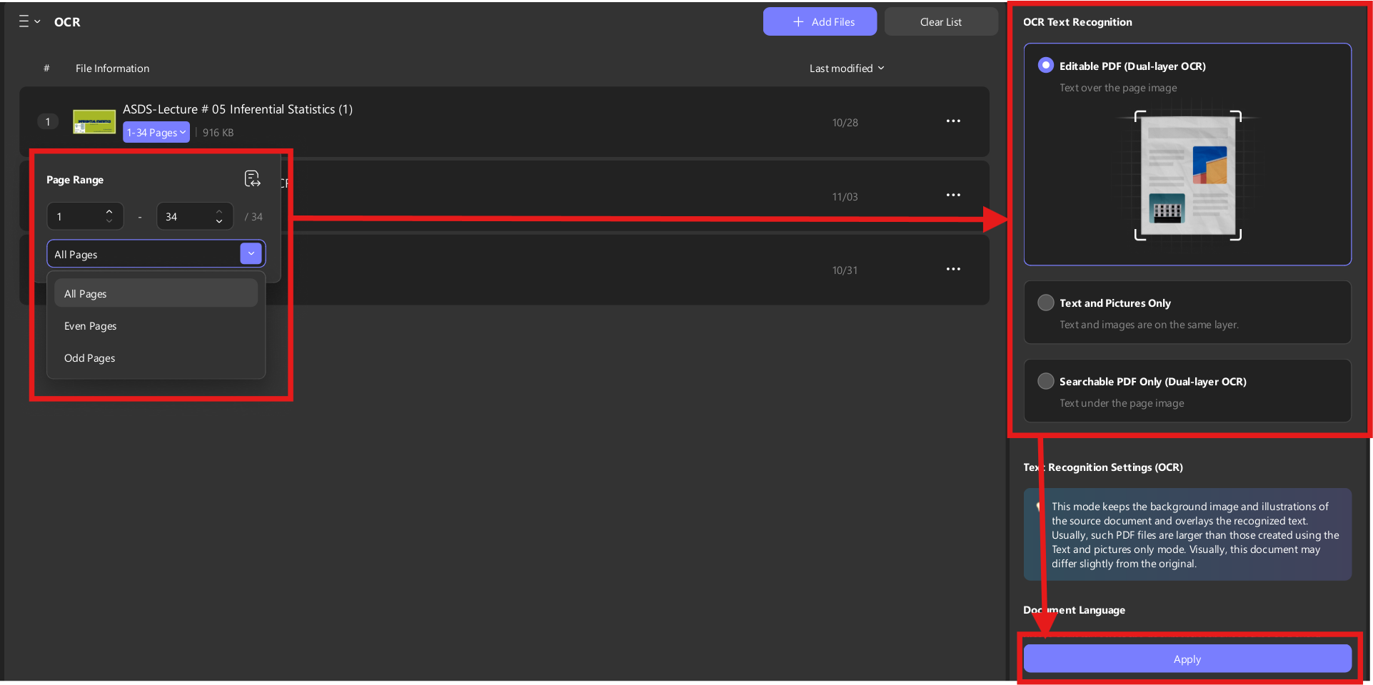 ocr text recognition in updf