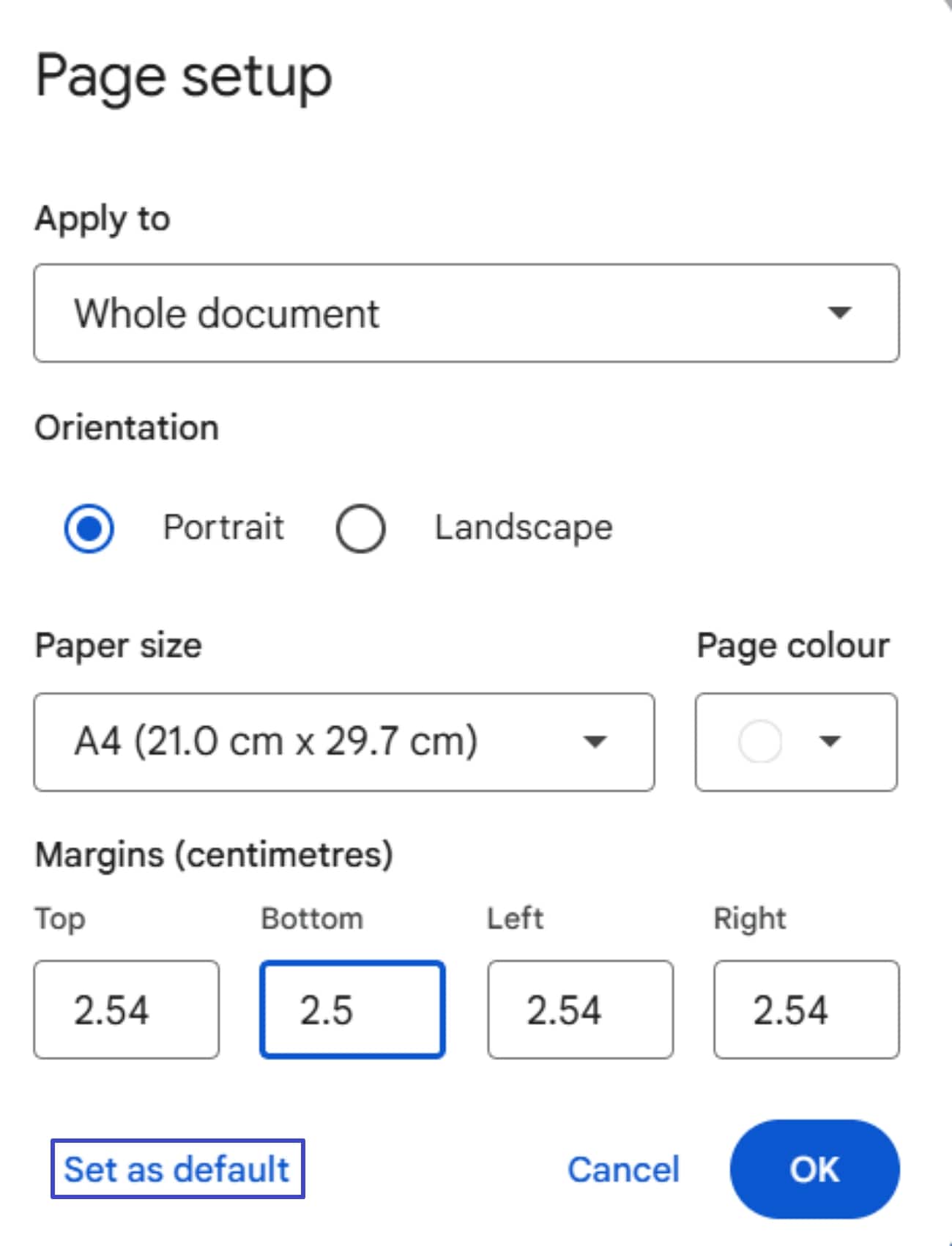 select set as default