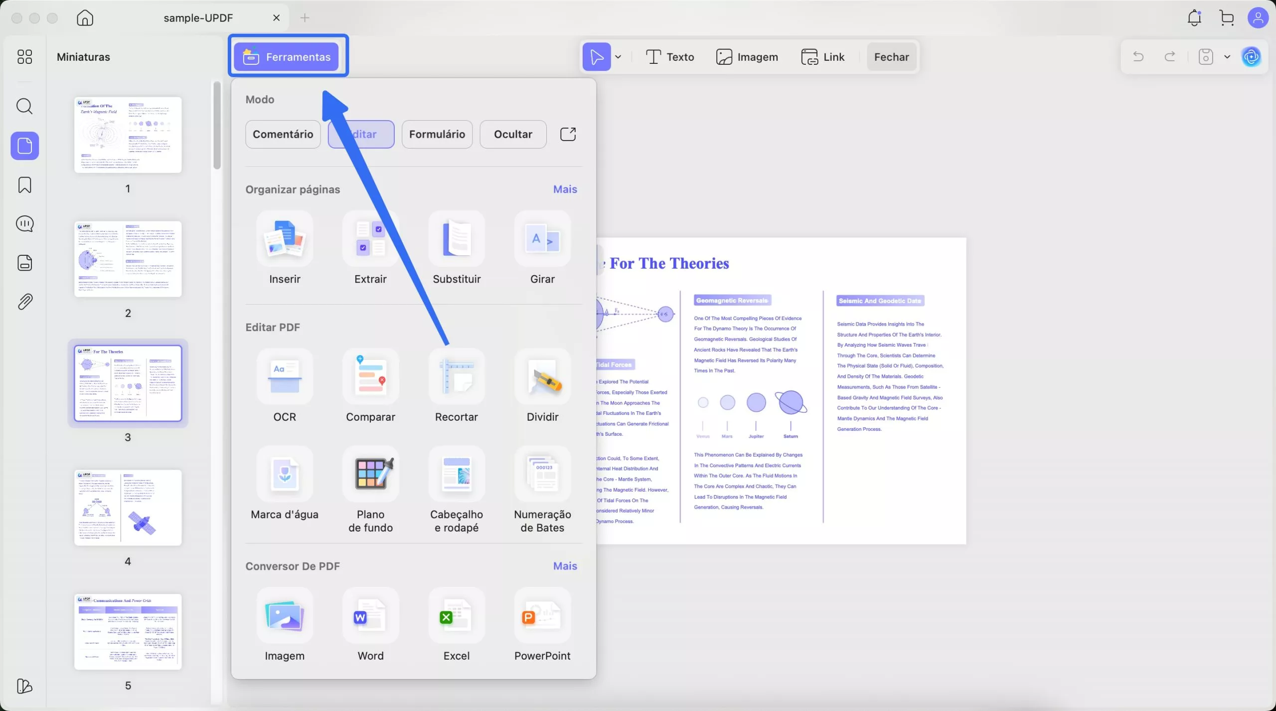 escolha editar na guia ferramentas