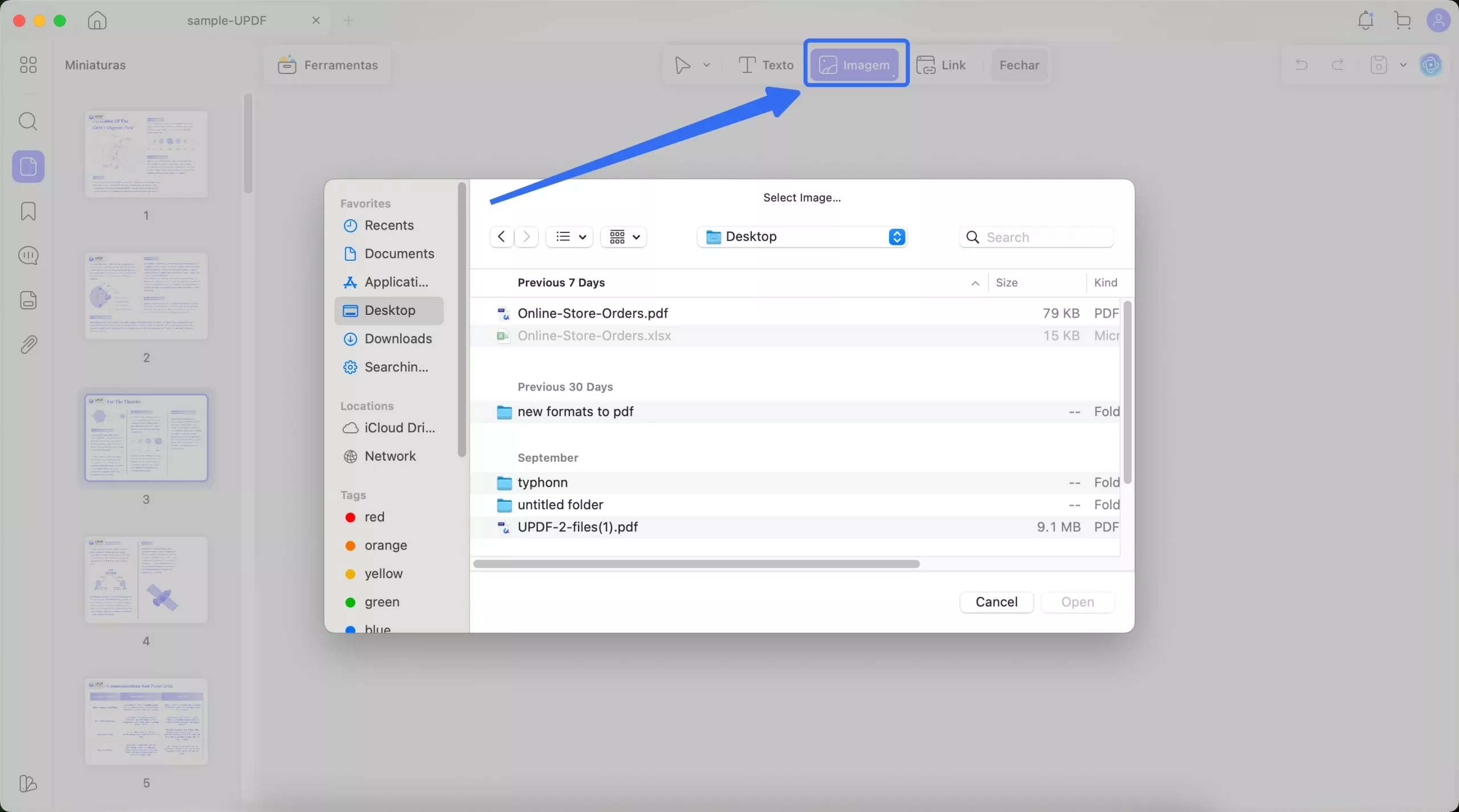 adicionar imagem em pdf no updf