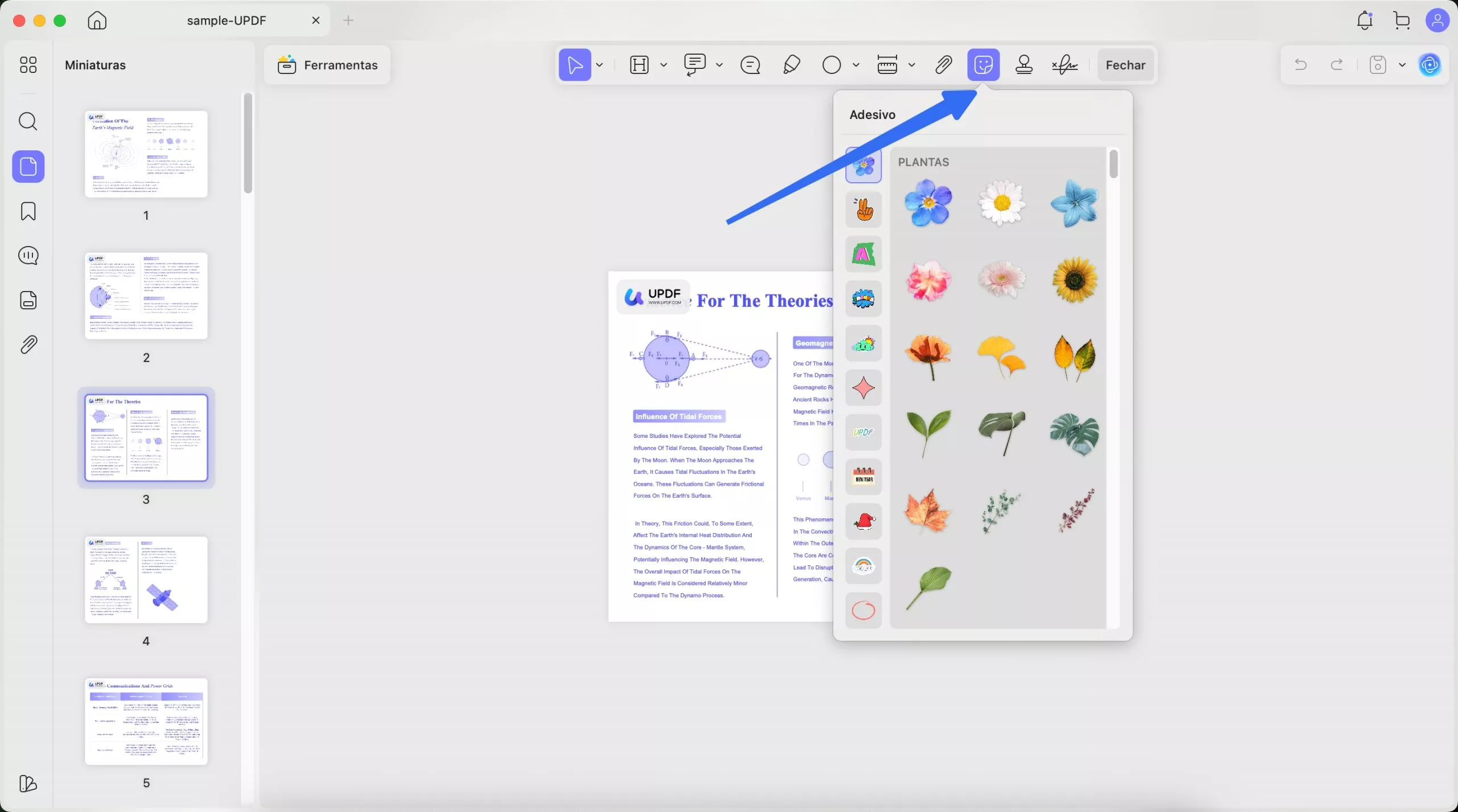 selecione a guia de adesivos