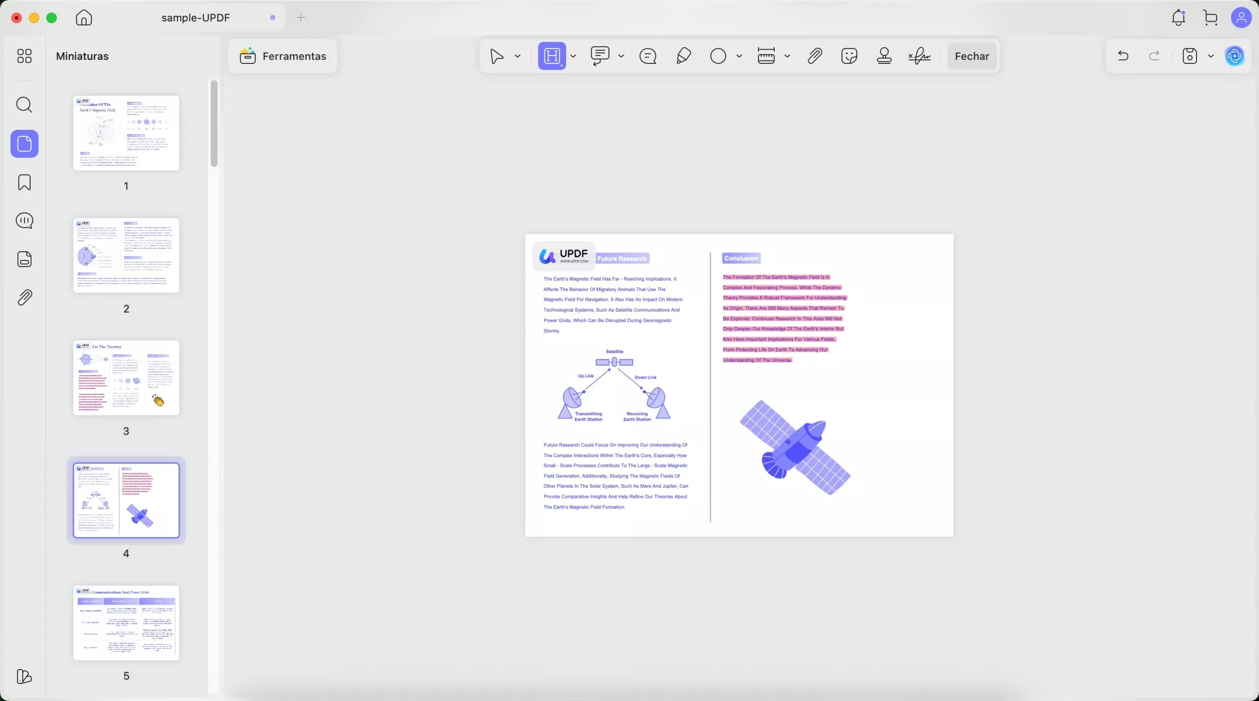 realçar o texto no updf