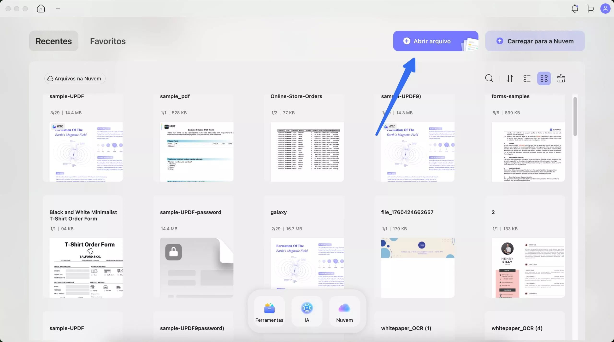 clique no botão abrir arquivo