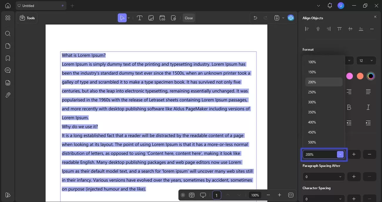 choose line spacing option