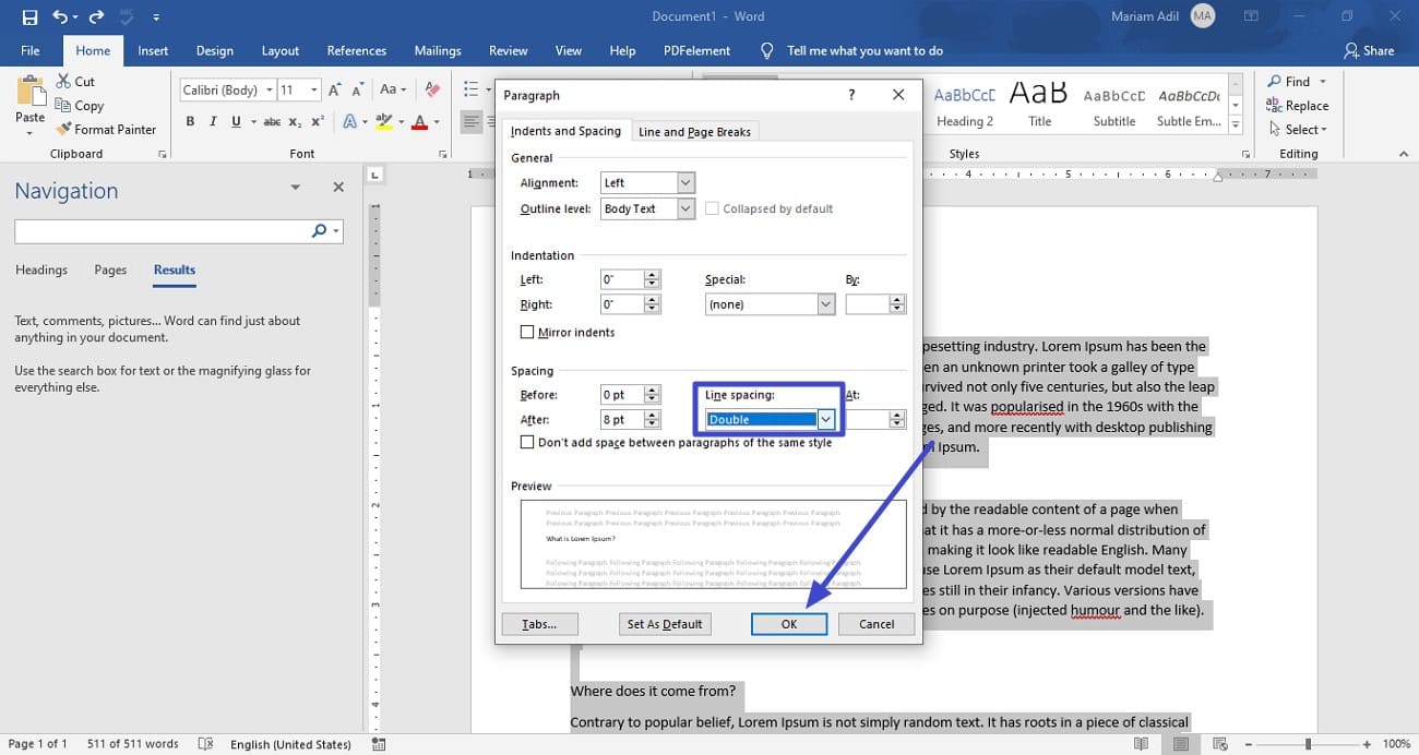add double line spacing