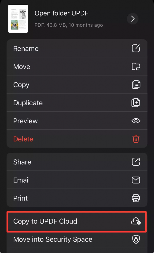 複製到 UPDF Cloud
