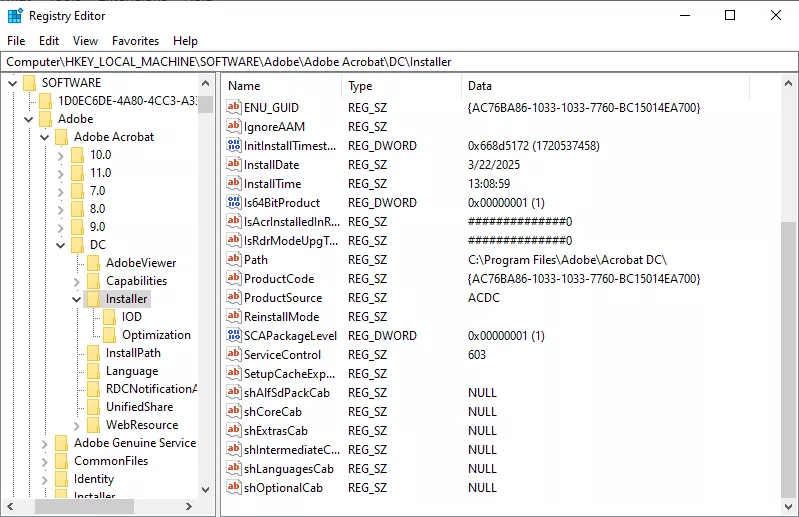 刪除 Acrobat 對應的登錄檔機碼
