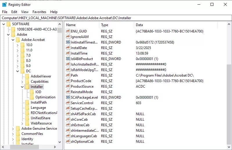 刪除 Acrobat 對應的登錄檔機碼