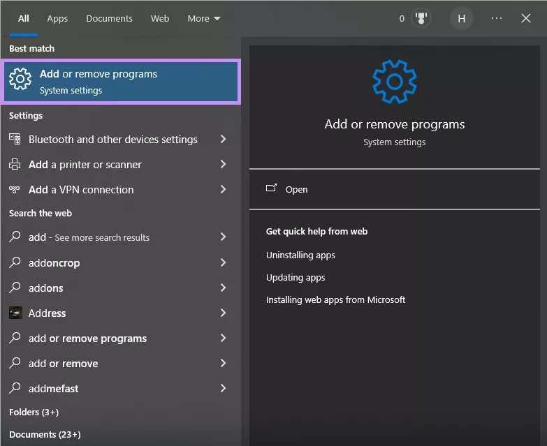 開啟 Windows 的「新增或移除程式」工具