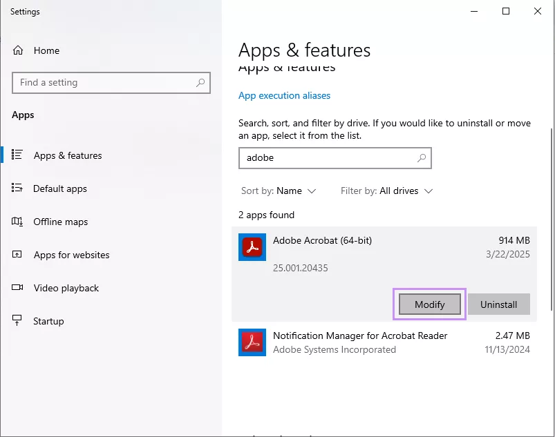 點擊 Adobe Acrobat 的「修改」選項