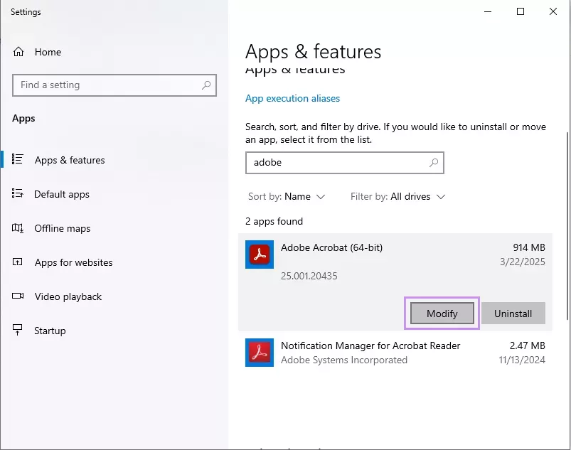 點擊 Adobe Acrobat 的「修改」選項