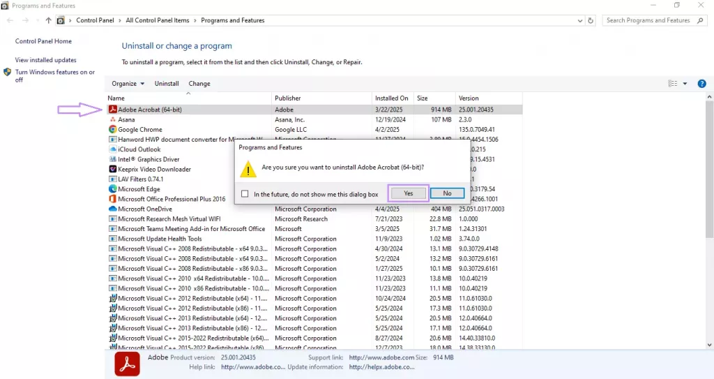 解除安裝 Adobe Acrobat