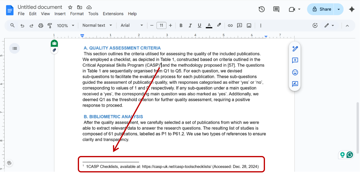 inserting footnotes in google docs