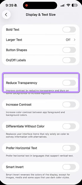 choose reduce transparency