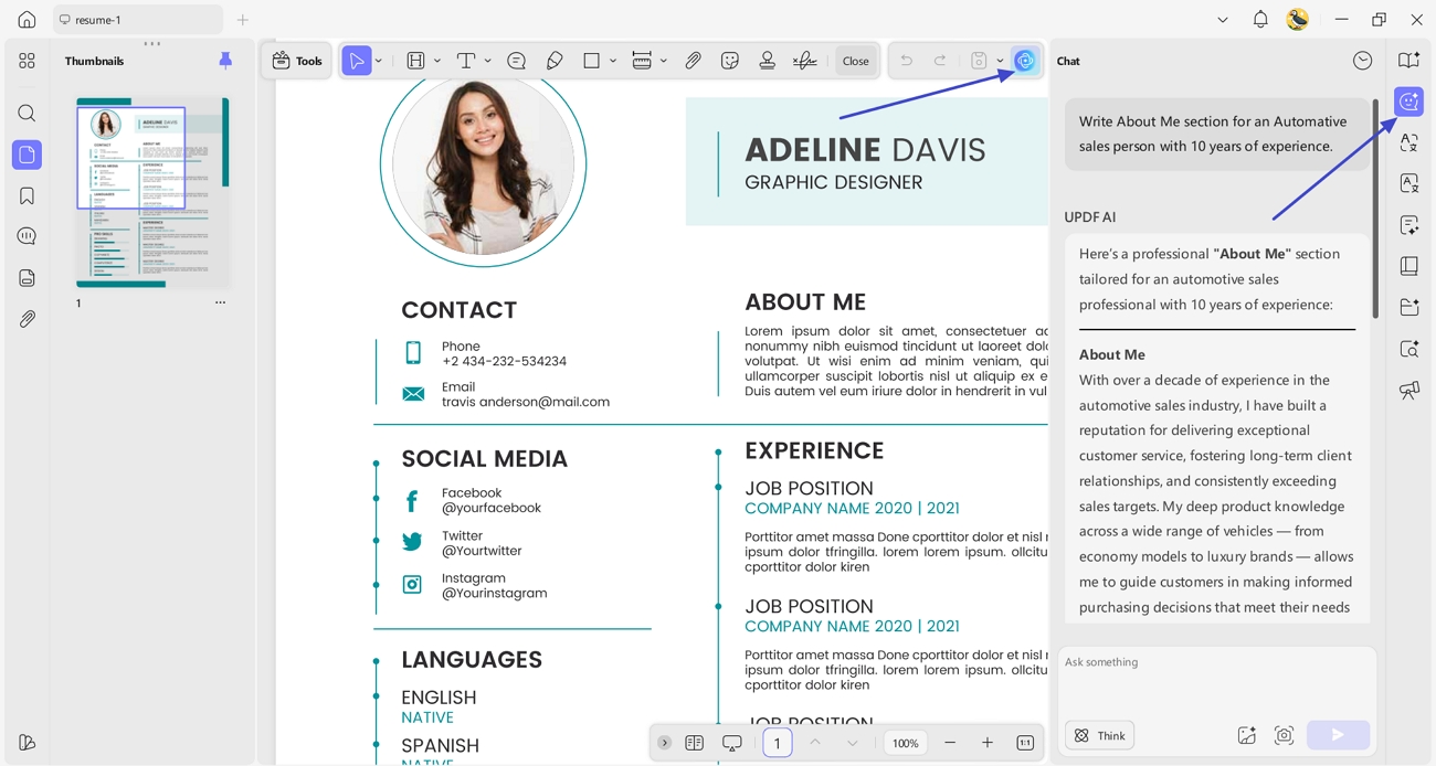 access updf ai write summary
