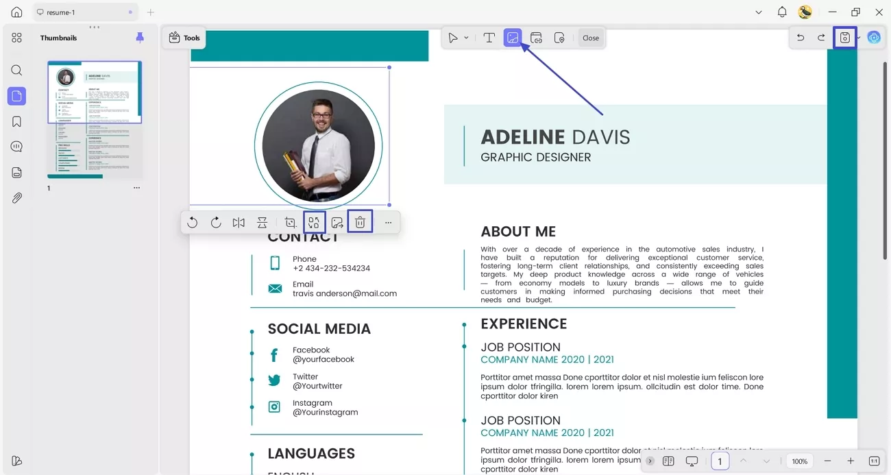 change profile picture resume