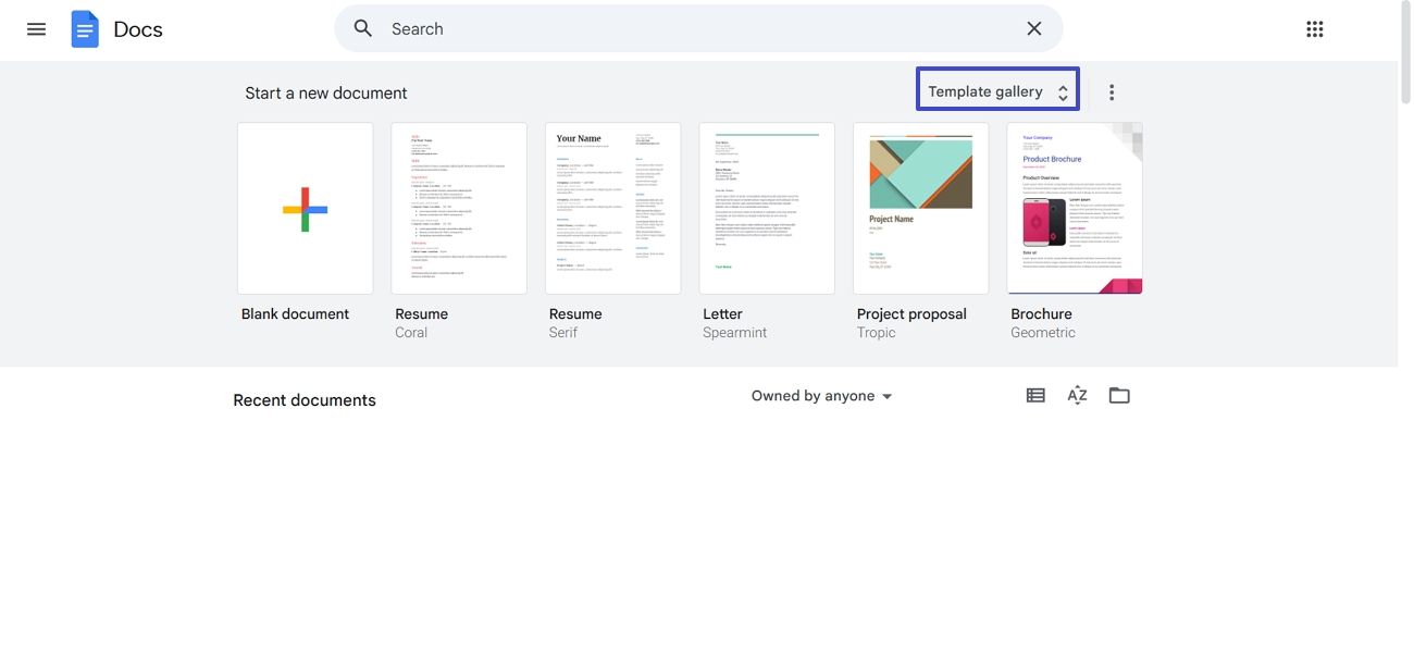 expand templates window google docs