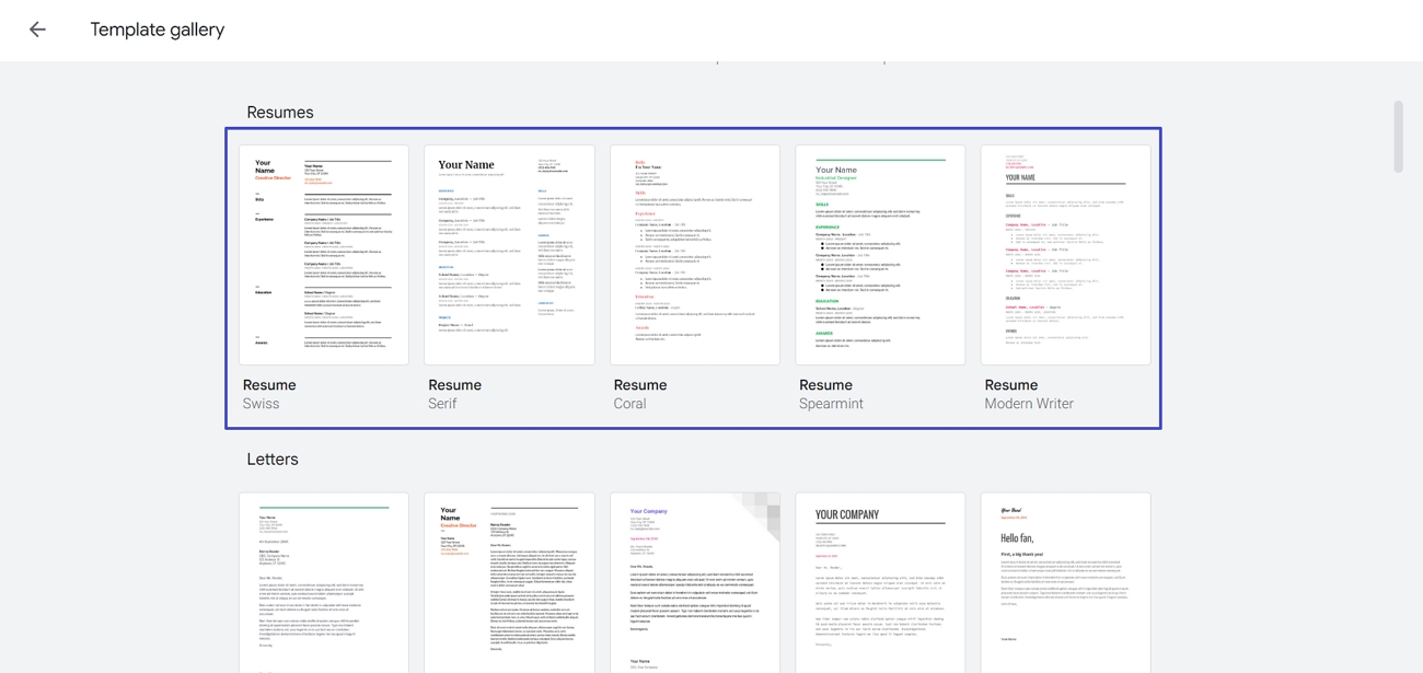 choose resume template docs