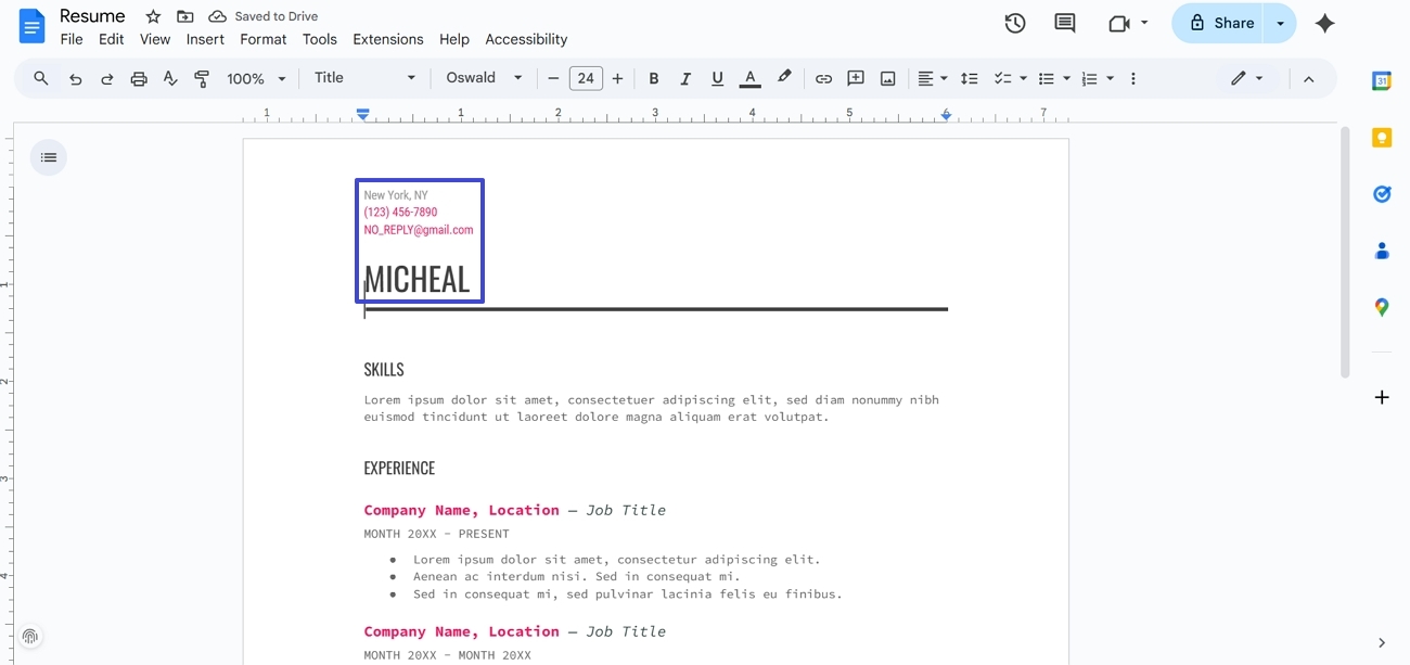 incorporate personal information resume